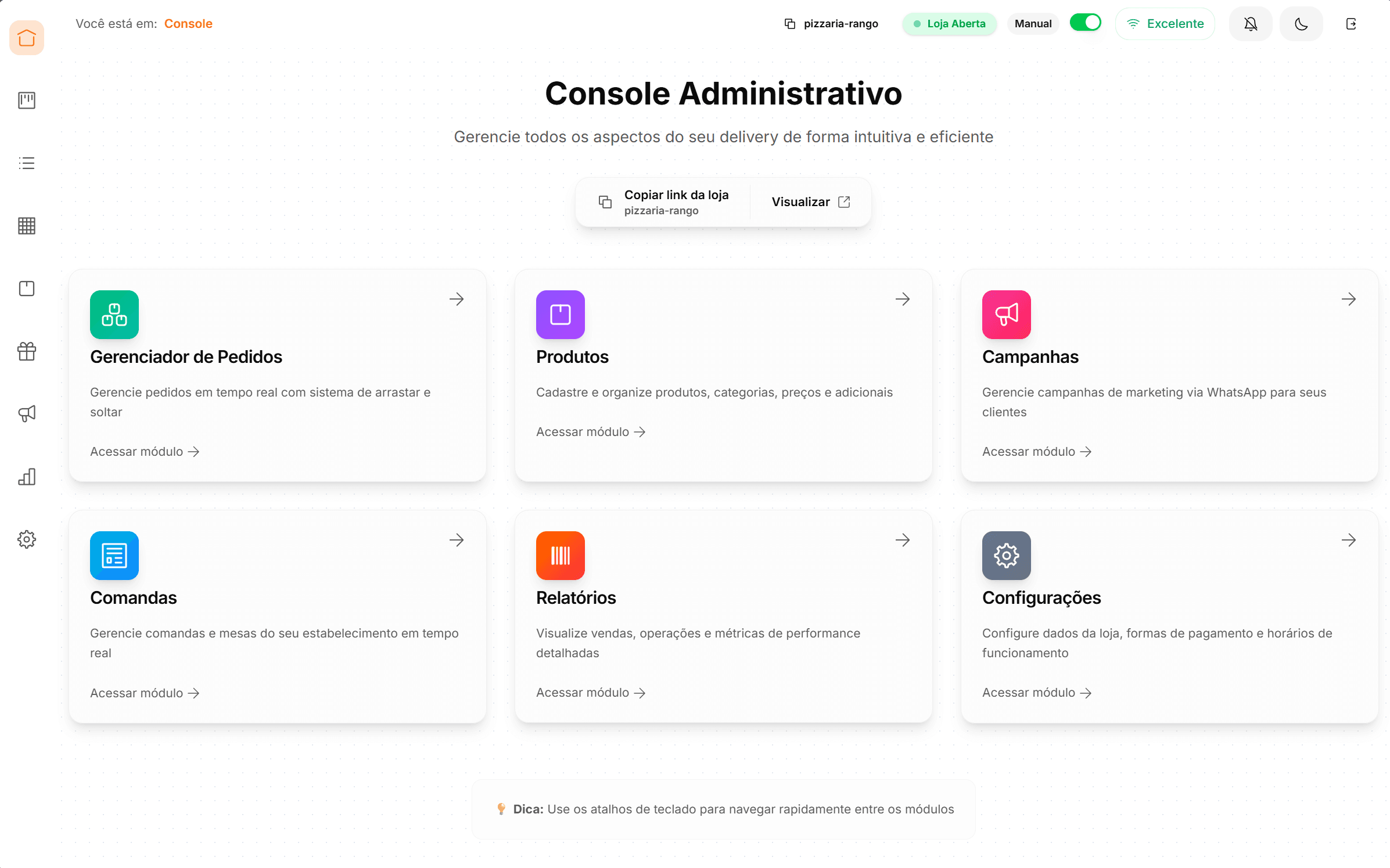 Painel de Controle - Dashboard completo para gerenciar delivery